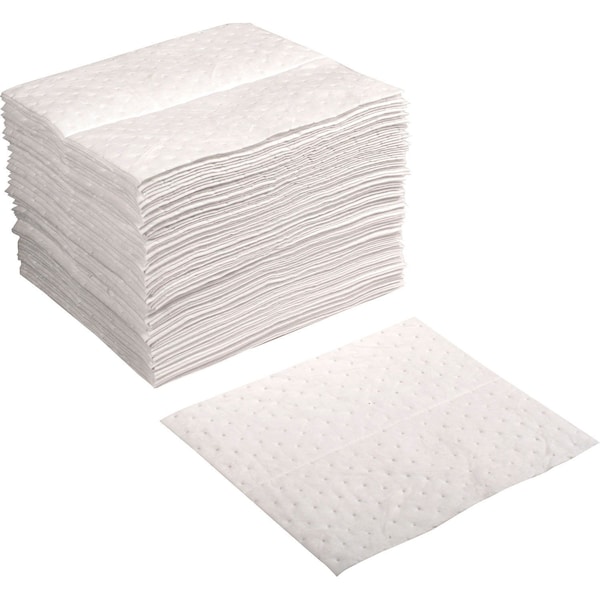 Sorbent Pad, Oil, 15 in x 18 in, White, Polypropylene, 100 PK
